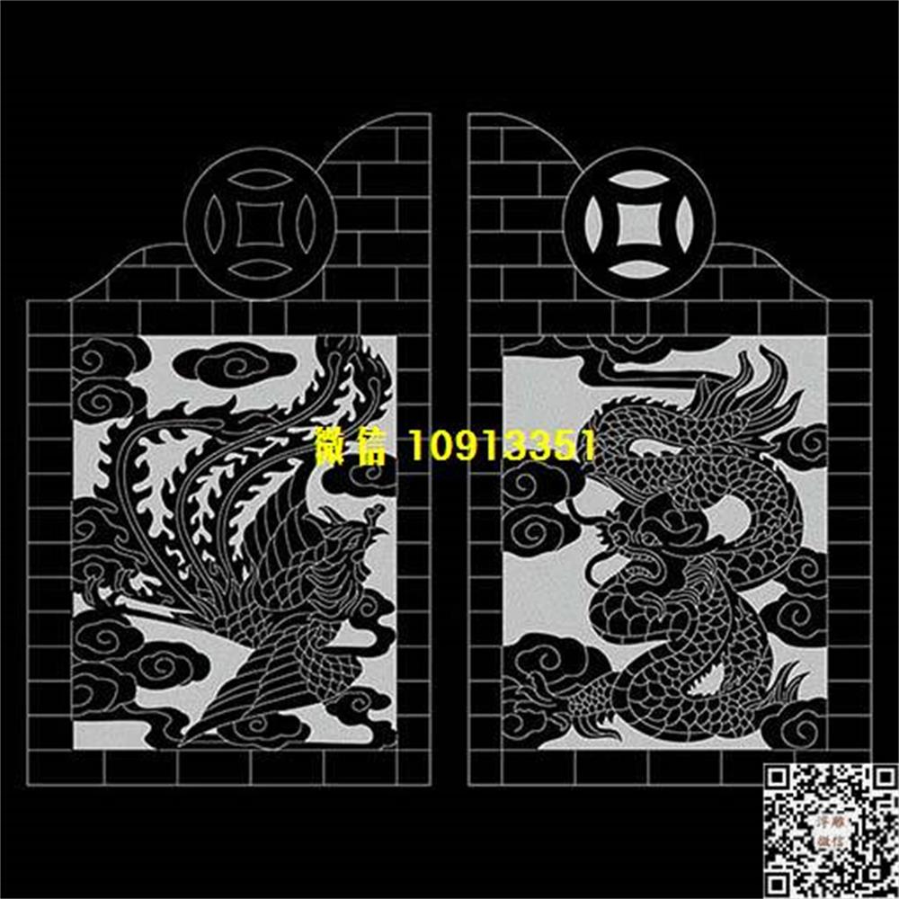 精雕图23龙凤墓碑板精雕图线雕图线条图单线铣底图_电脑雕刻plt文泰矢量图精雕图浮雕图